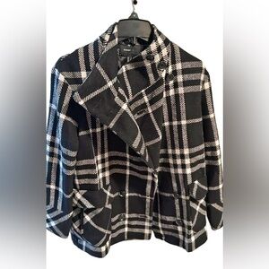 Mango Classic Black and White Checkered Pea Coat size XS